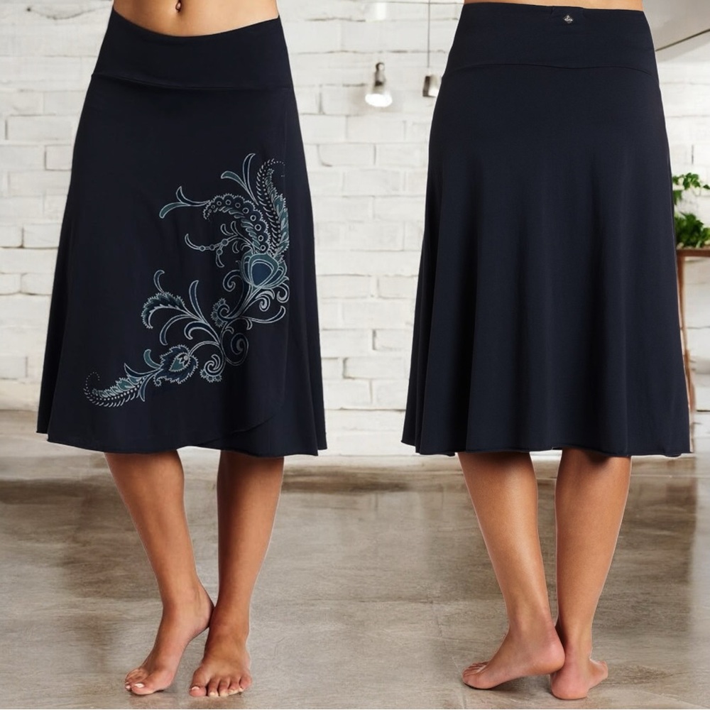 Prana Navy A-Line Skirt with Teal Paisley Print